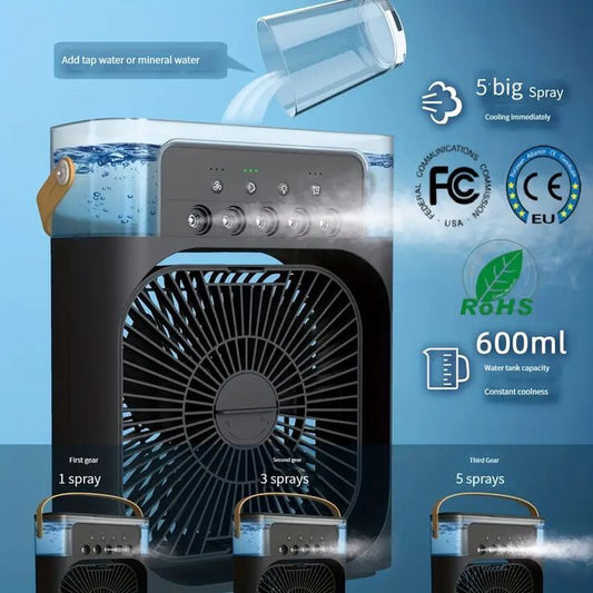 3 In 1 Portable Fan Air Conditioner, Desktop Electric Fan Air Cooler, LED Light Humidifier,