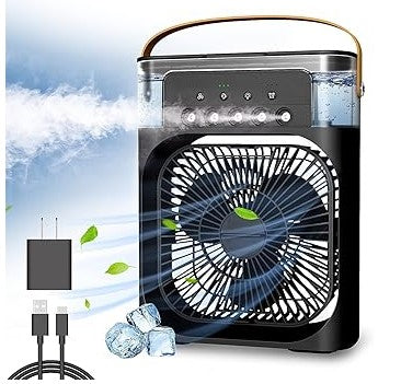 3 In 1 Portable Fan Air Conditioner, Desktop Electric Fan Air Cooler, LED Light Humidifier,